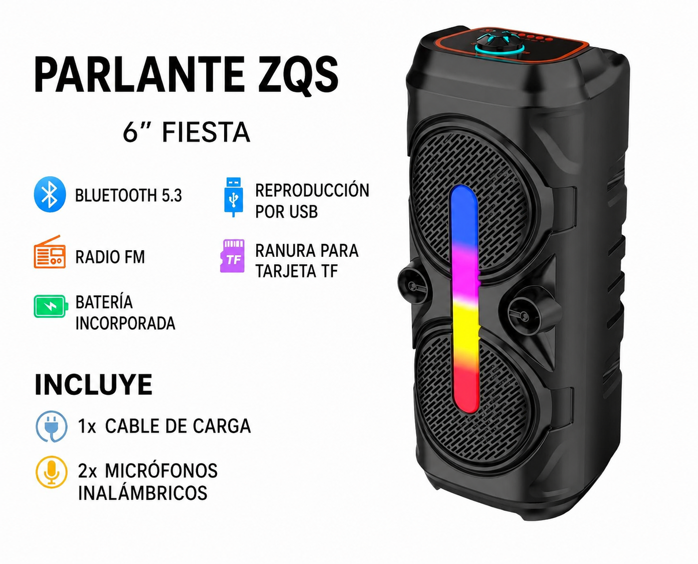 Parlante Bluetoothcon Luces RGB y Micrófono