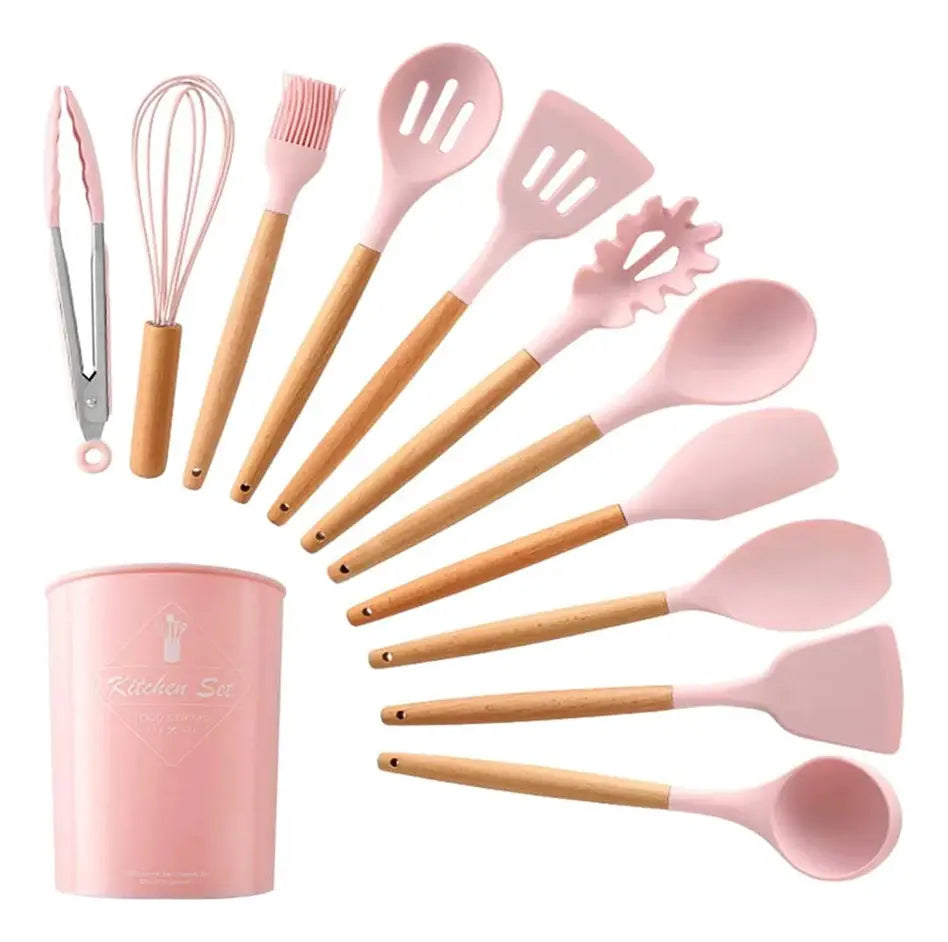 Set de Utensilios de Silicona x12 Piezas con Soporte