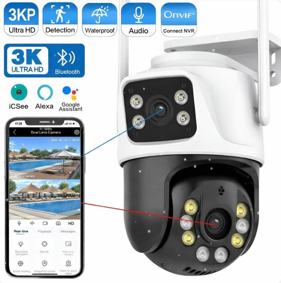Cámara de Seguridad WiFi Doble Rastreo 3K HD 360°