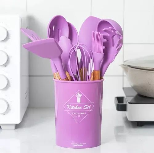 Set de Utensilios de Silicona x12 Piezas con Soporte