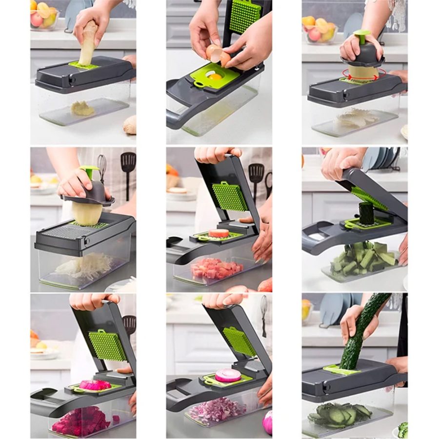Cortador de Verduras Multifunción 7 en 1 con Recipiente | Rebanador, Picador y Rallador