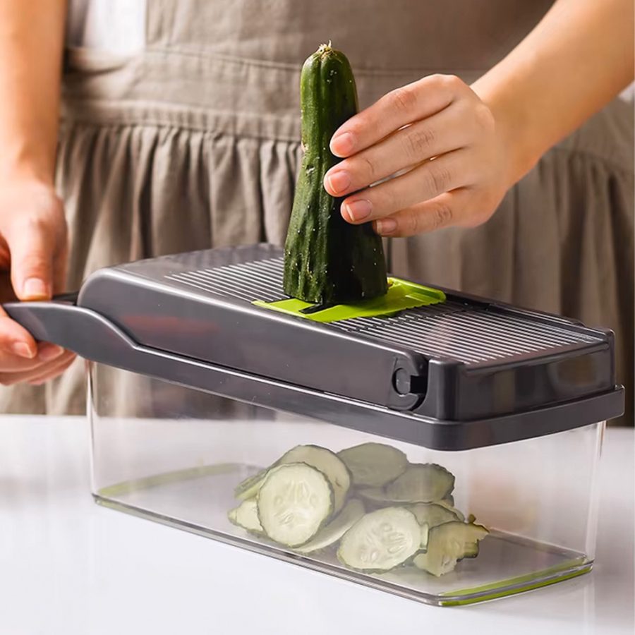 Cortador de Verduras Multifunción 7 en 1 con Recipiente | Rebanador, Picador y Rallador